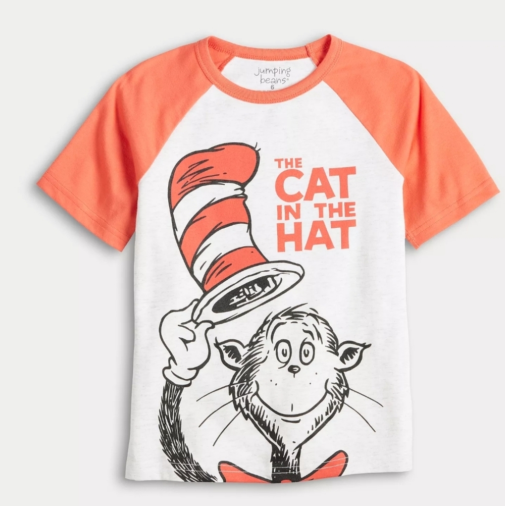 Jumping Beans Orange and White Dr. Seuss the Cat in the Hat Graphic Tee size 7